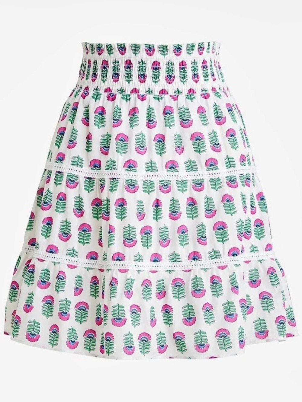 J.Crew Smocked tier mini skirt in block floral White & Pink, XS